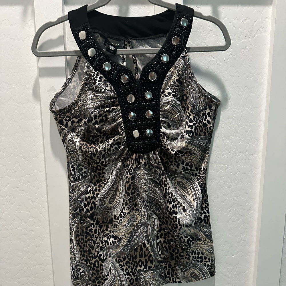 2 for $25
Apostrophe Black and Silver Paisley Tank Top